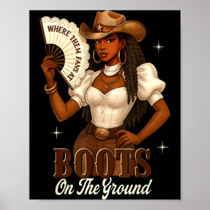 Svarta historiska stövlar på marken cowgirl wester poster