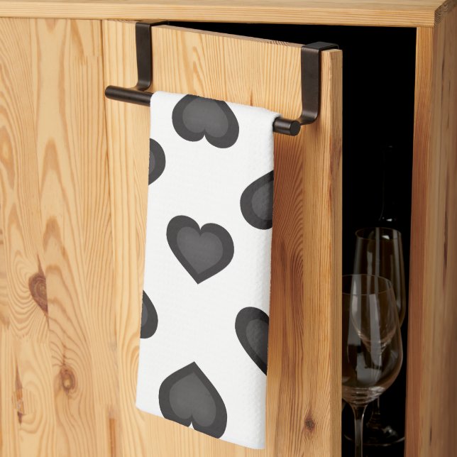 Svarta hjärtan kökshandduk (Thirds Fold)