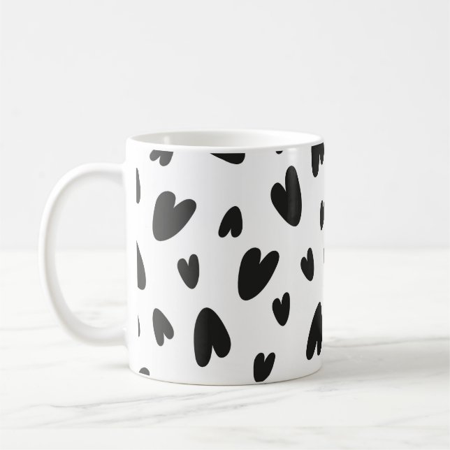 svarta hjärtan mönster kaffemugg (Vänster)