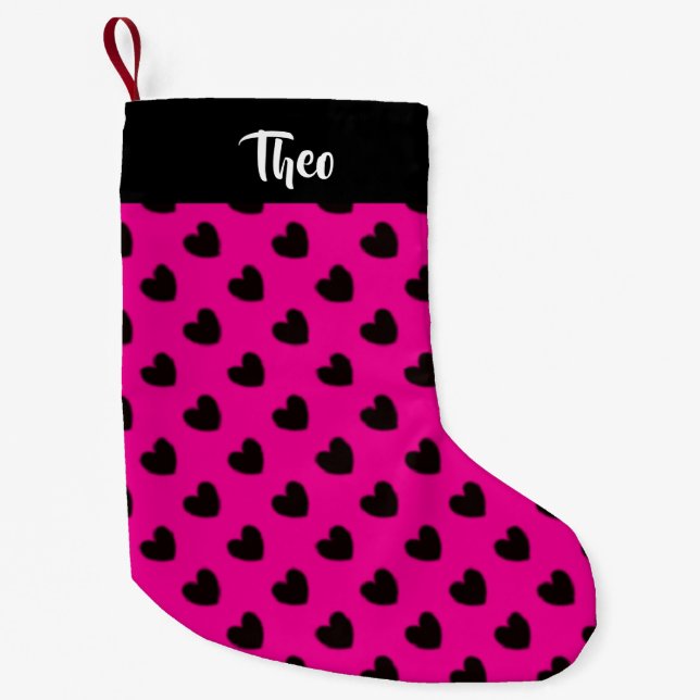 Svarta hjärtan på rosa liten julstrumpa (Framsidan)
