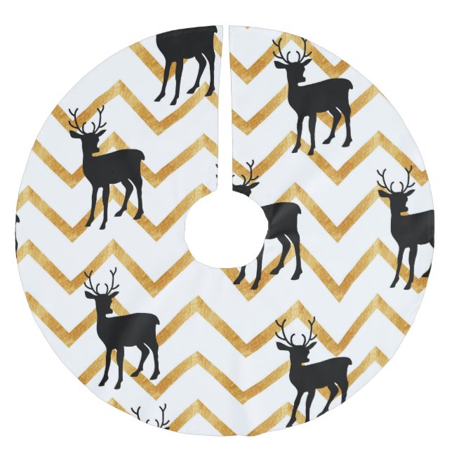 Svarta hjortar, gul texturmönster. julgransmatta borstad polyester (Framsidan)