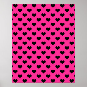 Svarta hörn Shock rosa Bakgrund Polka punkt Hjär Poster