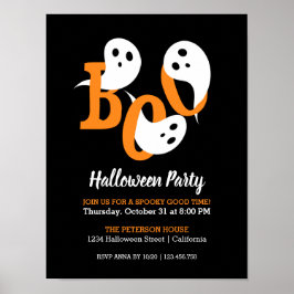 Svarta inbjudan till Halloween fest Boo Spöken Poster