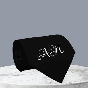 Svarta initialer Bröllopsman Monogram Monogrammera Slips