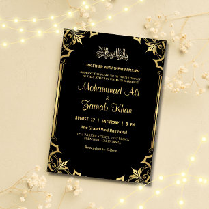 Svarta islamiska Bröllop i Luxury Guld Inbjudningar