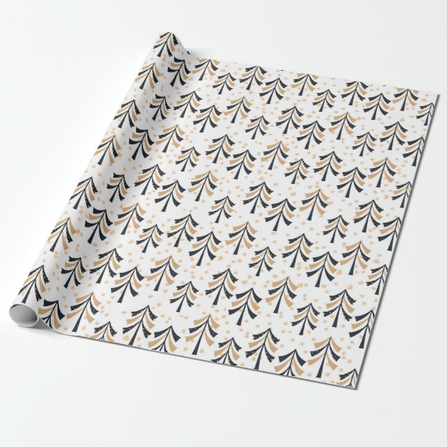 Svarta julgranar i guld julpappersinslagning presentpapper (Utrullad)