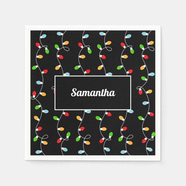 Svarta julgransbelysning med monogram pappersservett (Framsidan)