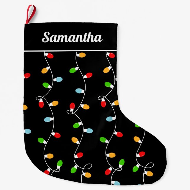 Svarta julgransljus i present stor julstrumpa (Framsidan)
