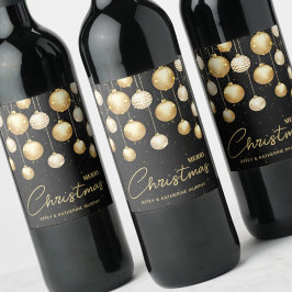 Svarta julgransprydnader i guld vinflaska etikett