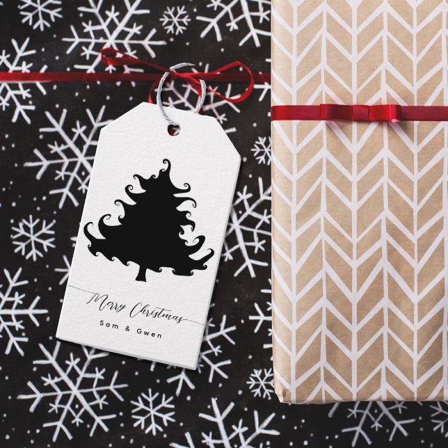 Svarta julklappsmärkning med träd presentetikett (Skapare uppladdad)