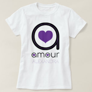 Svarta Kärlek Kärlek, Lila Heart, Namn anpassat T Shirt