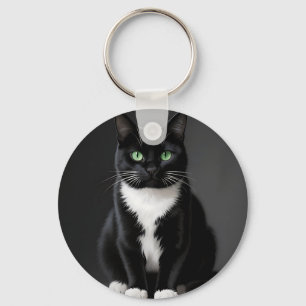 Svarta Katt Emerald Ögon Nyckelring