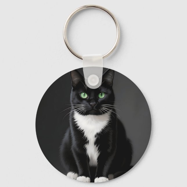 Svarta Katt Emerald Ögon Nyckelring (Framsida)