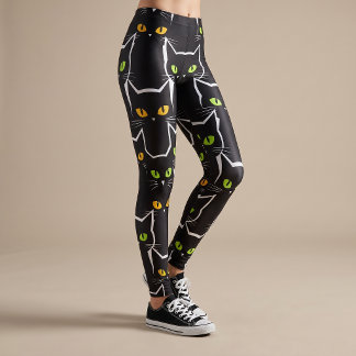 Svarta katt Halloween Leggings Yoga Byxor för kvin