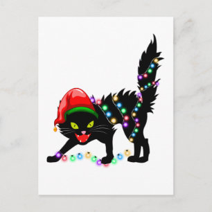 Svarta katt julbelysning vykort