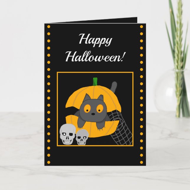 Svarta Katt Pumpa Döskallar Barn Halloween Kort (Framsida)
