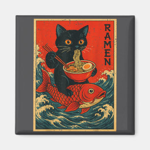 Svarta katt Ramen japanska grafiska t-shirts för m Magnet