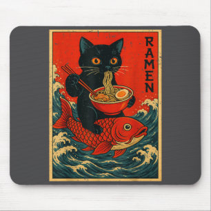 Svarta katt Ramen japanska grafiska t-shirts för m Musmatta