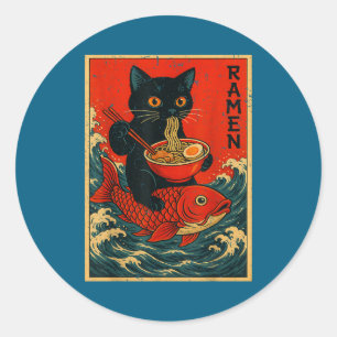 Svarta katt Ramen japanska grafiska t-shirts för m Runt Klistermärke