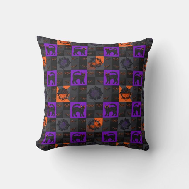 Svarta katt rutor Halloween Kudde (Framsida)