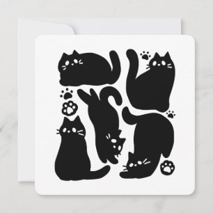 Svarta Katt Silhuetter - Söt Kattdesign Julkort