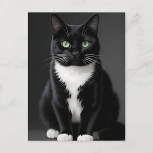 Svarta Katt Smaragd Ögon Vykort