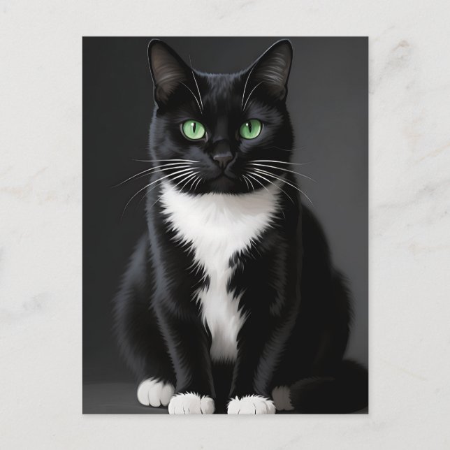 Svarta Katt Smaragd Ögon Vykort (Framsida)