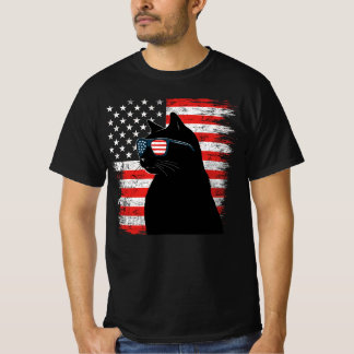 Svarta katt solglasögon amerikansk flagga 4 juli t shirt