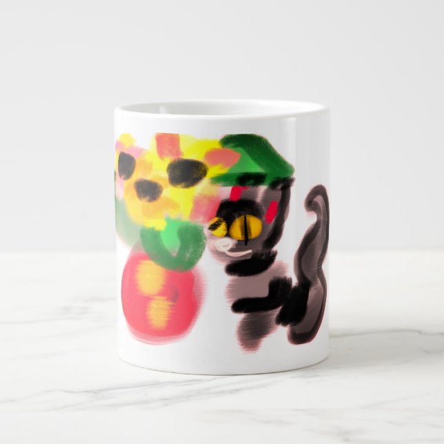 Svarta katt solrosor jumbo mugg (Framsidan)