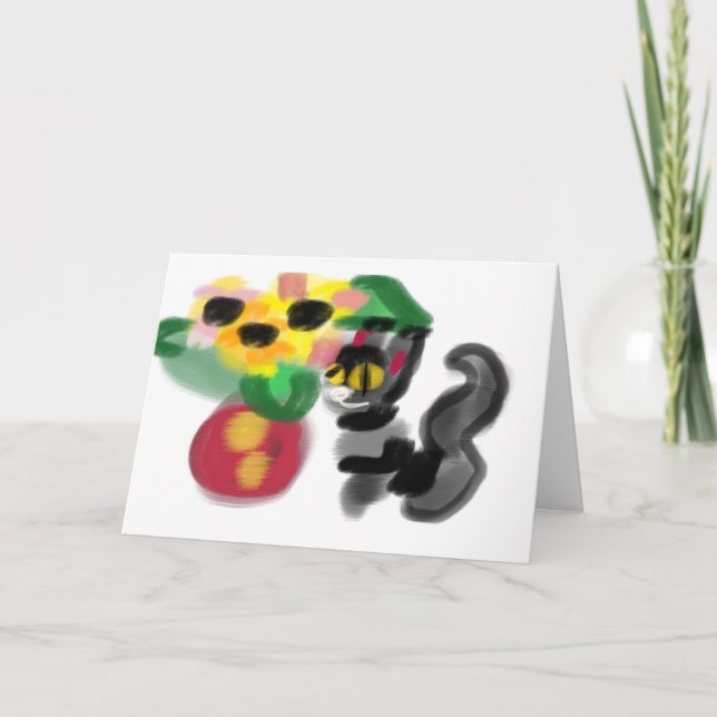 Svarta katt solrosor kort (Framsida)