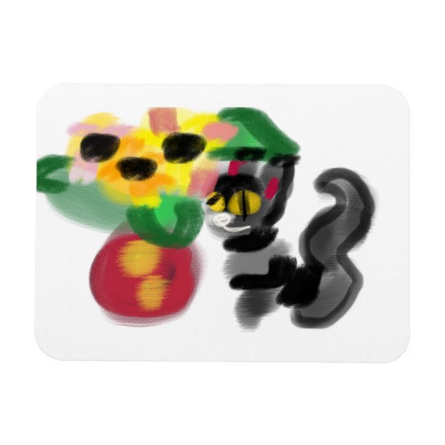 Svarta katt solrosor magnet (Horisontell)