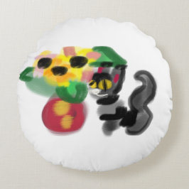 Svarta katt solrosor rund kudde