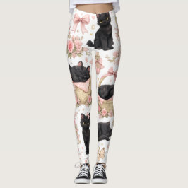 Svarta kattblommiga leggings