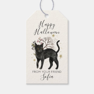Svarta Katten Goda Halloween Presentkort Presentetikett