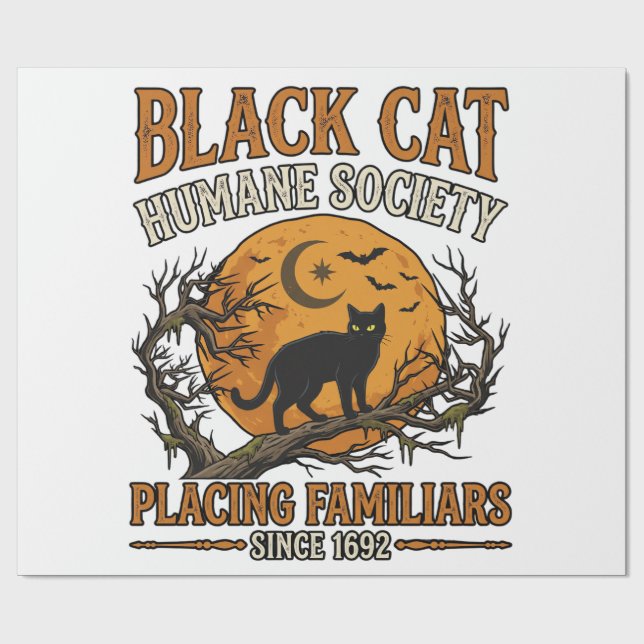 Svarta Katten Human Society Halloween Fullmåne Fla Presentpapper (Platt)
