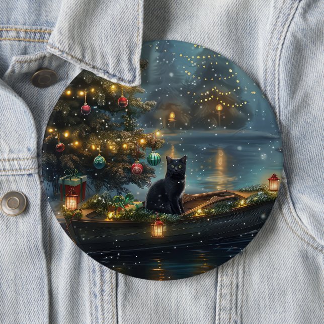 Svarta Katten Jul Festliga Resa Knapp (In Situ)