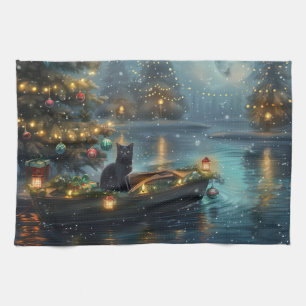 Svarta Katten Jul Festliga Resa Kökshandduk