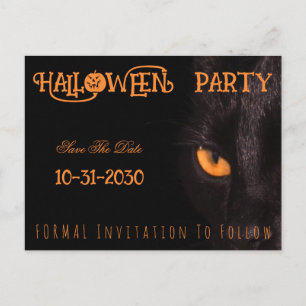 Svarta Katteögon Halloweenfest Spara Datum Meddelande Vykort