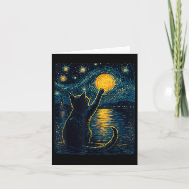 Svarta katter Älskare Starry Night Vincent Van Gog Kort (Framsida)