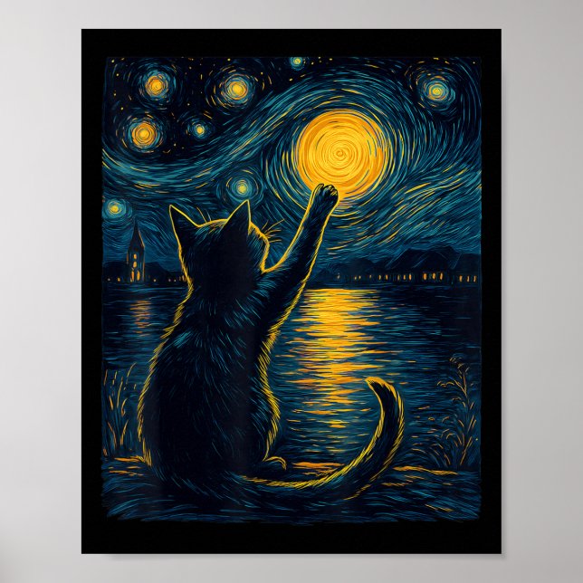 Svarta katter Älskare Starry Night Vincent Van Gog Poster (Framsidan)