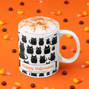 Svarta katter anpassade namn Happy halloween Kaffemugg