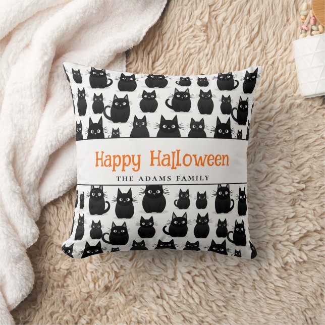 Svarta katter anpassade namn Happy halloween Kudde (Filt)