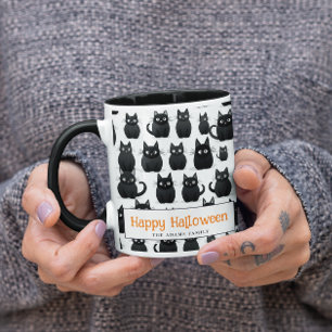 Svarta katter anpassade namn Happy halloween Mugg
