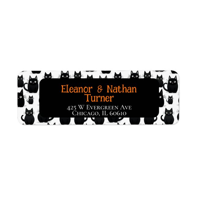 Svarta katter Anpassningsbar Halloween Returadress Etikett (Framsidan)