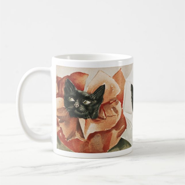 Svarta katter Blommigt Collar Kaffemugg (Vänster)