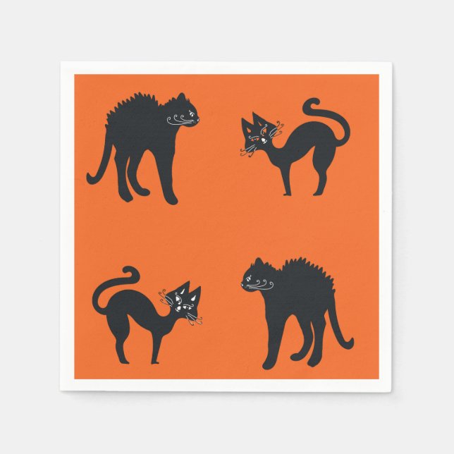Svarta katter Cocktail Papper Napkins Halloween Pappersservett (Framsidan)