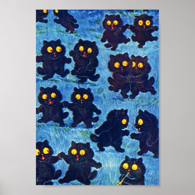Svarta katter Dancing in Moonlight, Louis Wain Poster (Framsidan)