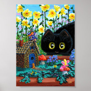 Svarta katter Fairy Garden Flowers Creationarts Poster