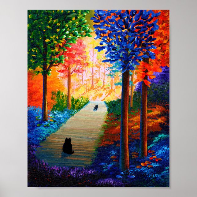 Svarta katter Färgfläckar liggande landskapskonst Poster (Framsidan)