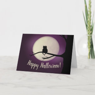 Svarta katter framför Måne Happy halloween-kortet Kort